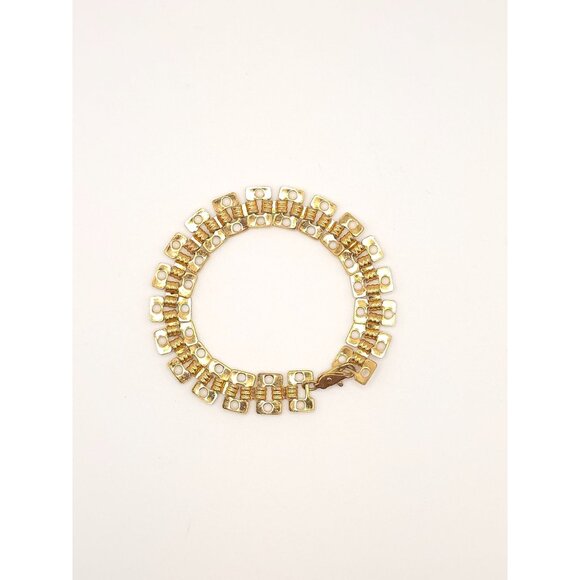 Vintage Gold-Tone Link Chain Bracelet With Double Rows & Lobster Clasp Closure - Picture 2 of 8